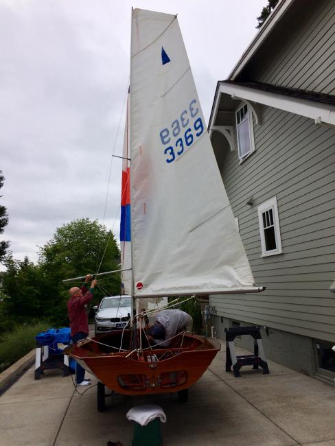 Dinghy for sale, on trailer sail up veiw from stern
