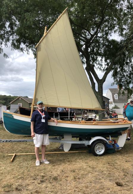 Penobscot 14, port side view, on trailer sail up