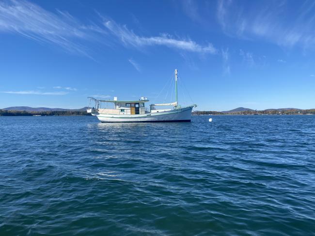 Biloxi Lugger "Southern Grace", moored in water starboard side view