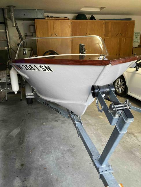 Clark Craft Beauty, Lovingly Built, on trailer bow starboard view