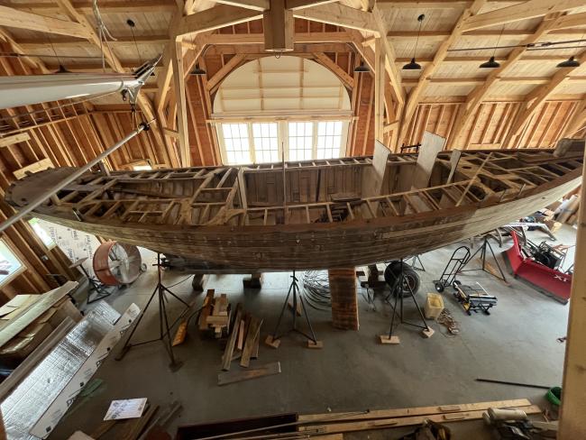 37' Alden hull, view looking down on starboard side