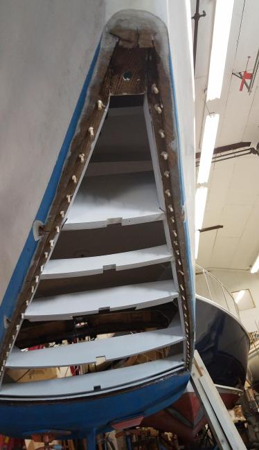 International 210 Hull No. 228 Restoration Complete, view underneath