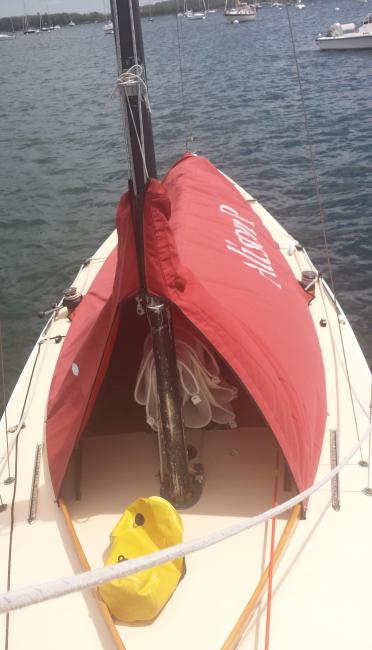 International 210 Hull No. 228 Restoration Complete, view from above looking toward bow