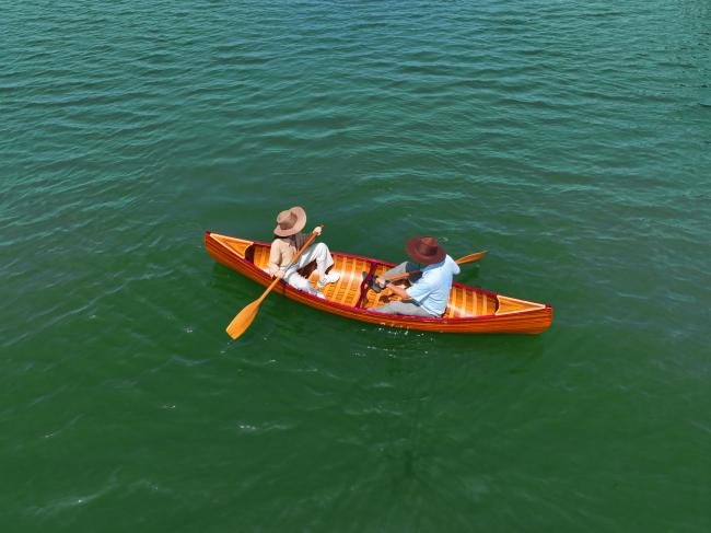 Wooden Canoe With Ribs Curved Bow 12', view from above in water