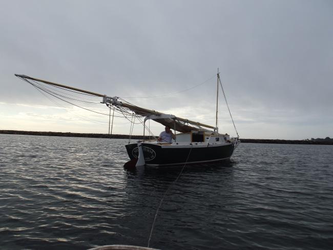 Silk Purse - An Historically-Inspired Trailerable Gaff Pocket Cruiser, in water starboard stern view