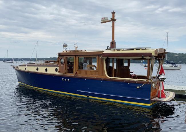 Pinaud 37 motor cruiser, in water port side view