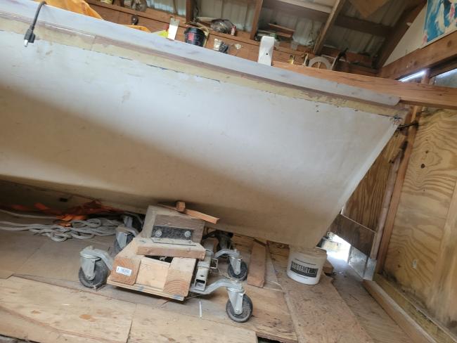 24’ cold-molded Chesapeake Bay Crabbing Skiff, up close view