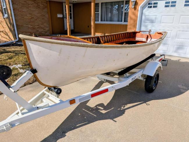 1961 Old Town 11 1/2' Sailing Dinghy, on trailer port side view