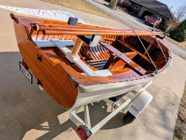 1961 Old Town 11 1/2' Sailing Dinghy, on trailer view from stern starboard side