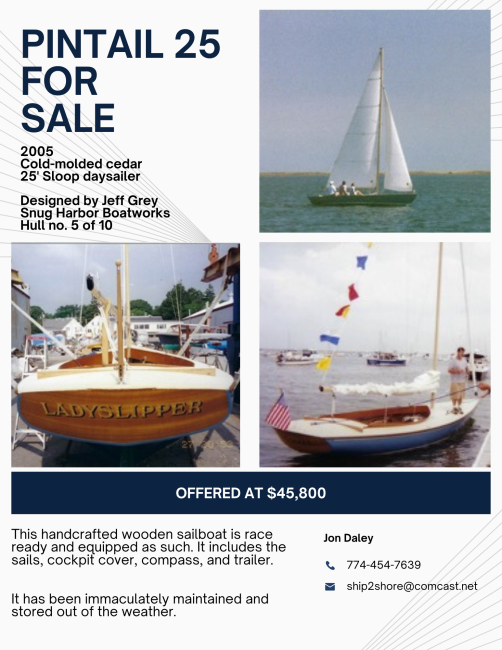 'Pintail" 25' Cold-molded Sloop Daysailer, flyer with information and photos