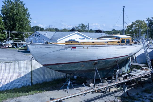 1936 Blue Moon Alden Design Cutter/Sloop, on the hard port side bow view