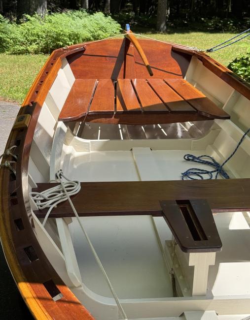 Sailing skiff, view inside looking toward stern
