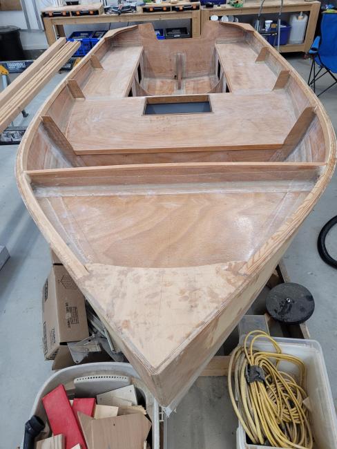 Sam Devlin designed Candlefish 16, view of deck from bow