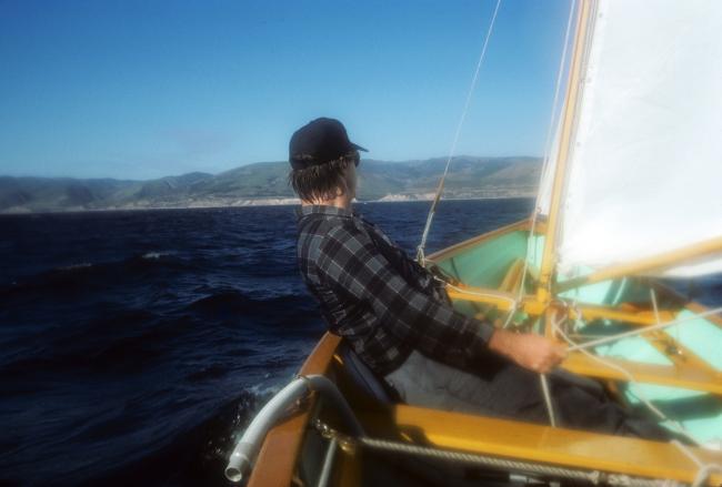 21-Foot Beachcomber Alpha Sailing Dory for sale, undersail sailing in action from inside boat