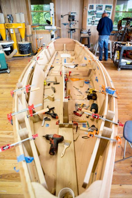 14' Oyster Sharpie - Howard Chapelle design, view from above claming the inwales