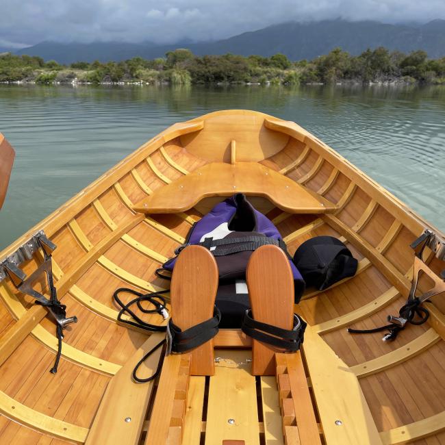 12 Ft Wooden Whitehall Rowboat with Gelcoat reinforcement, vew inside foot placement