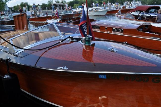 Mahogany runabouts at the Lake Winnipesaukee Boat Show