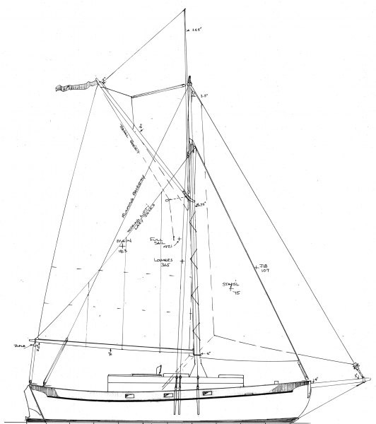 Sail plan of 23' wooden centerboard cutter Sandy