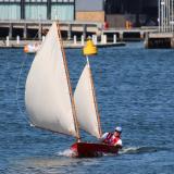 Photo of strip built sailing canoe