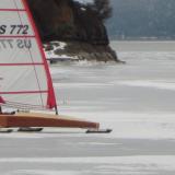 The Kestrel Mini Skeeter iceboat at Somers Bay Flathead lake Montana