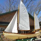 19' 7" Ketch Rigged Sailboat, view of port side, on the hard, sails up