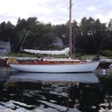 32' Sparkman & Stephens Fisher Pilot, moored in water