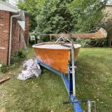 19' Lightening  sailboat, on trailer looking at bow starboard 