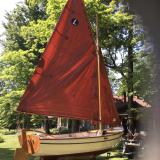Lilou2 for sale, on trailer, sail up , starboard side stern view