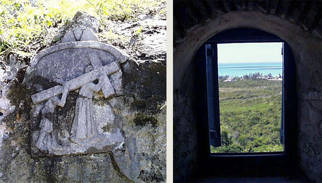Station of the cross and chapel window view.