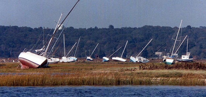 Hurricane damage on Mystic River.