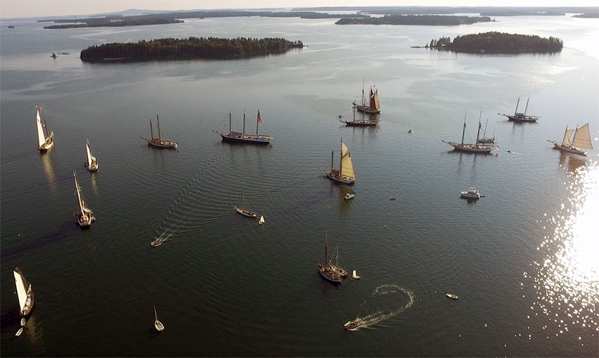 Aerial view of Sail-on at WoodenBoat.